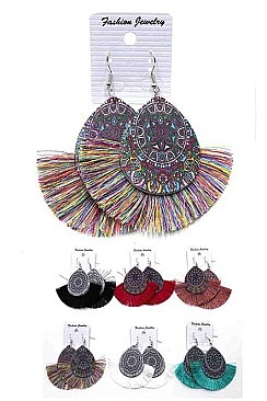 Pack of 12 (pieces) Assorted Wood Tassel Dangle Earring FMCE7047