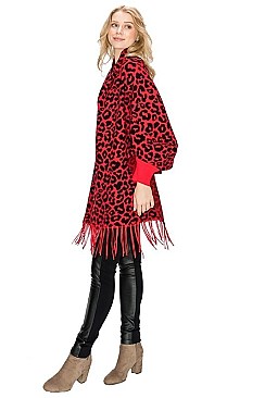 LEOPARD PRINT TASSEL PONCHO