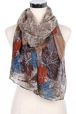 Pack of (12 Pieces) Assorted Color Trendy Leaves Print Scarves FM-JCS8002