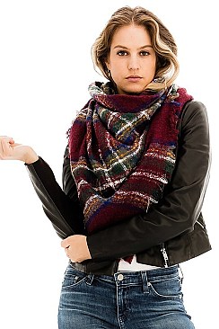 Pack of 12 Plaid Oversized Square Blanket Scarves