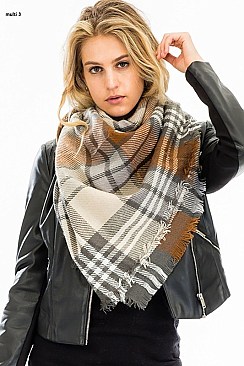 Pack of 12 pcs Plaid Oversized Square Blanket Scarves