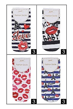 Pack of (12 Pieces) Assorted Paris Inspired Socks  FM-ASK2135