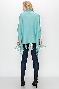 Turtleneck Poncho with Tassel