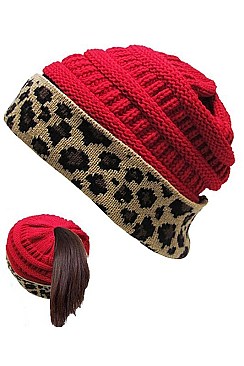 Messy Bun Leopard Ponytail Beanie FM-HT7460