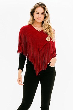 Pack of 12 Button Accent Fringe Poncho