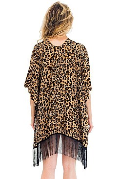 Snug Animal Print Tassel Kimono FM-KSF219