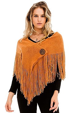 Pack of 12 Button Accent Fringe Poncho