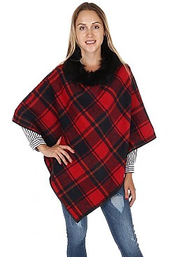 Stylish Multi Tone Plaid Poncho FM-AO6084