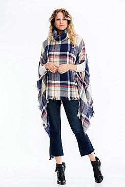 Pack of 6 Pcs Assorted Color Plaid Pattern Poncho