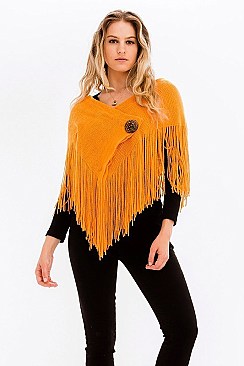 Pack of 12 Button Accent Fringe Poncho