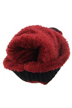 Pack of 12 (pieces) Assorted Fur Lining Plaid Beanies FM-HNHT1055