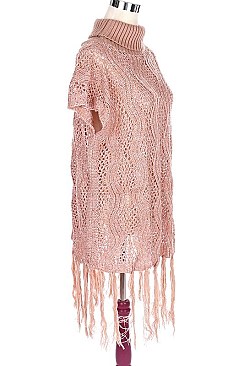 Fashionable Turtleneck Fringe Poncho FM-AV240DC