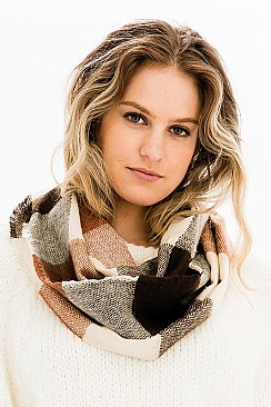 Pack of 12 Pcs Assorted Color Plaid Pattern Infinity Scarves