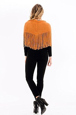 Pack of 12 Button Accent Fringe Poncho