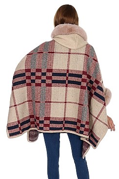 Fashionable Soft Fur Check Poncho FM-AV288