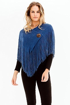 Pack of 12 Button Accent Fringe Poncho