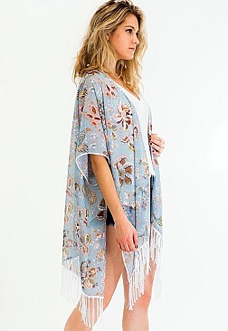 PACK OF 6 Cushy Flower Print Tassel Kimono