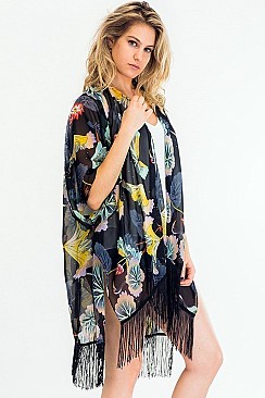 Comfy Floral Crane Print Tassel Kimono FM-KSF210