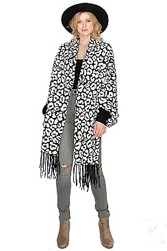 LEOPARD PRINT TASSEL PONCHO