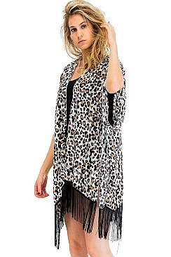 Snug Animal Print Tassel Kimono FM-KSF219