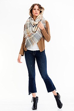Pack of 6 Plaid Oversized Square Blanket Scarves