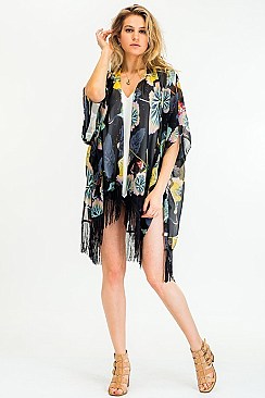 Comfy Floral Crane Print Tassel Kimono FM-KSF210