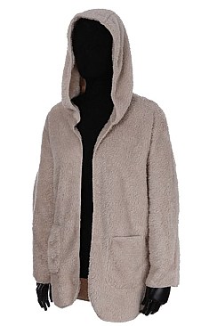 Trendy Soft Fur Hooded Cardigan FM-AO6070