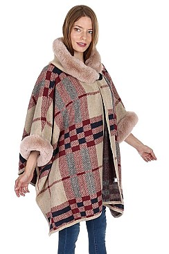Fashionable Soft Fur Check Poncho FM-AV288