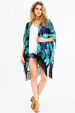 Chic Palm Print Tassel Kimono FM-KSF211