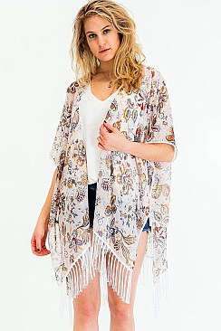 PACK OF 6 Cushy Flower Print Tassel Kimono