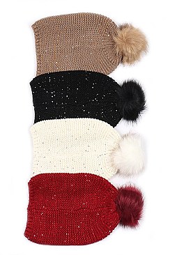 Fashionable Sequin Accent Pom Pom Beanie