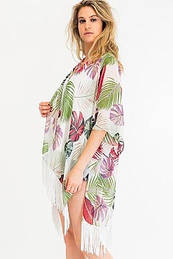 Stylish Palm Print Tassel Kimono FM-KSF213