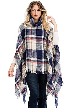 Pack of 6 Pcs Assorted Color Plaid Pattern Poncho
