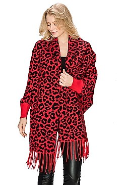 LEOPARD PRINT TASSEL PONCHO