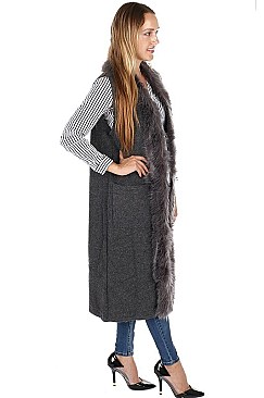 Elegant Soft Fur Collar Longline Vest