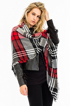 Pack of 12 pcs Plaid Oversized Square Blanket Scarves