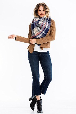 Pack of 6 Plaid Oversized Square Blanket Scarves