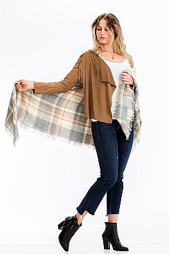 Pack of 6 Plaid Oversized Square Blanket Scarves