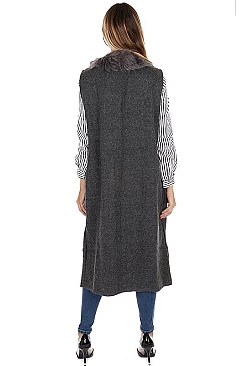 Elegant Soft Fur Collar Longline Vest