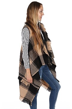 Fashionable Multi Tone Plaid Pattern Cape FM-FTZAO6075