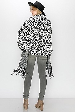 LEOPARD PRINT TASSEL PONCHO