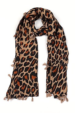 FRINGED LEOPARD PRINT PASHMINA SCARF