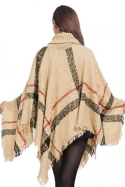 PACK OF (12 Pieces) ASSORTED COLOR Button Accent Plaid Pattern Poncho FM-BSF60009D