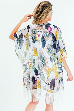 Comfy Floral Crane Print Tassel Kimono FM-KSF210