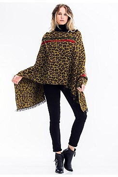 PACK of 12 Stripe Accent Leopard Poncho