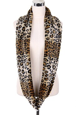 Pack of 12 Leopard Soft Fur Infinity Scarves