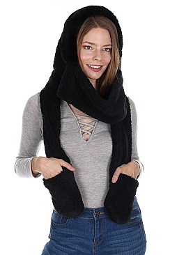 Stylish Soft Fur Hooded Scarf with Pockets FM-AT267