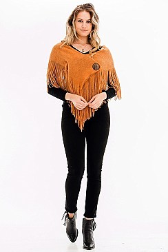 Pack of 12 Button Accent Fringe Poncho