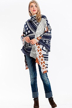 FRINGED TRIBAL PONCHO