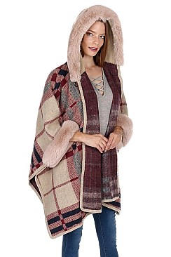 Fashionable Soft Fur Check Poncho FM-AV288